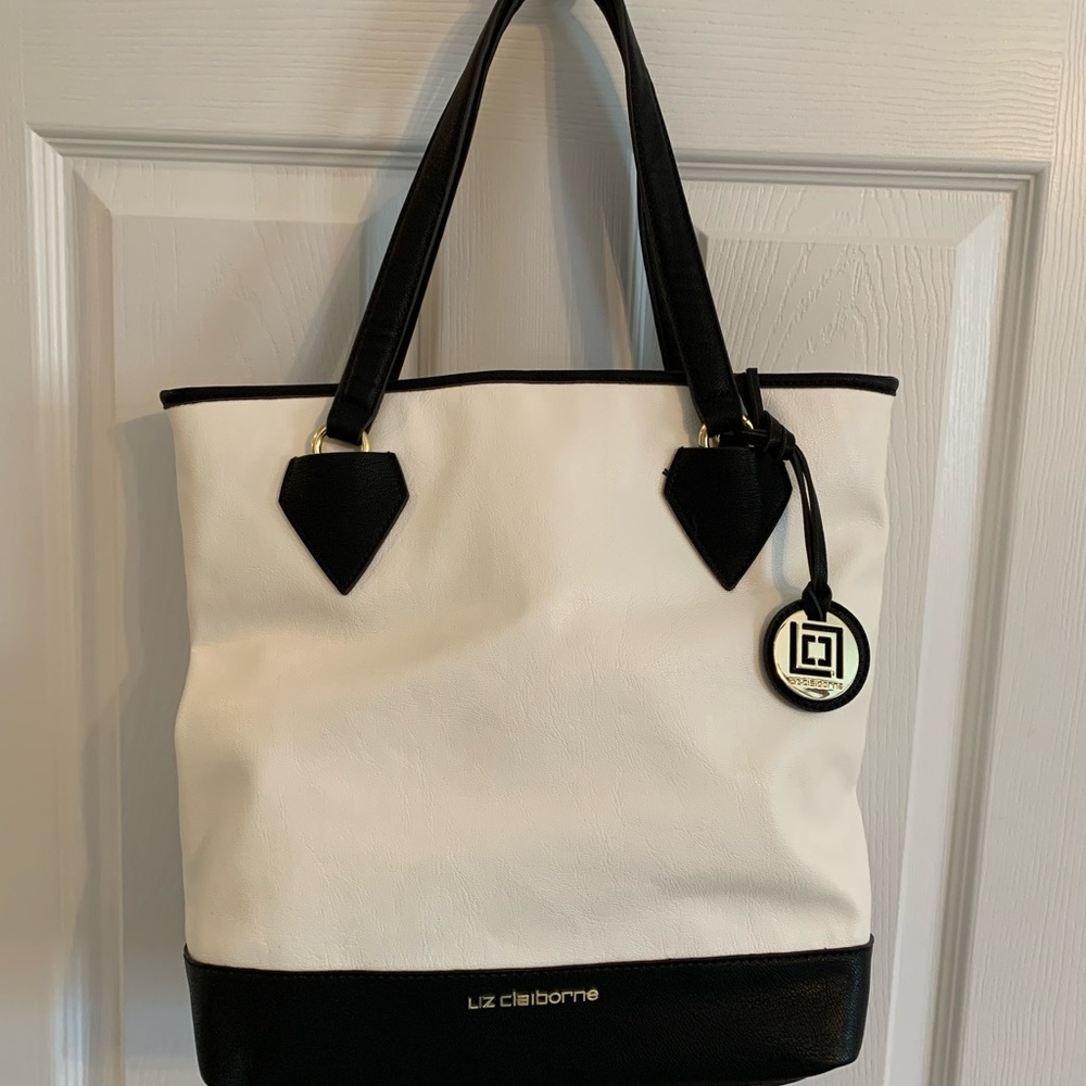 Never used. White and black Liz Claiborne tote.